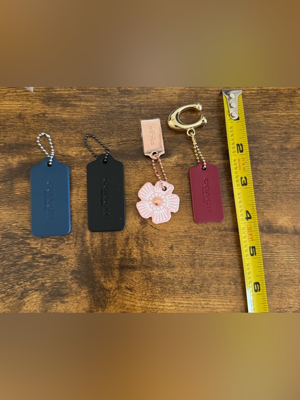 COACH Hangtag Tea Rose and Signature C Leather Charm Keychain Bundle - Picture 3 of 3